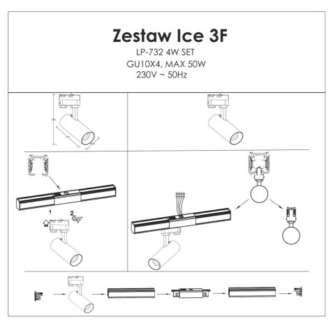Reflektor do szynoprzewodów Ice 3F czarny 1xGU10 Light Prestige