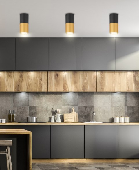 LAMPA SUFITOWA TUBA 1X15W GU10 5,8/12 CZARNO ZŁOTA