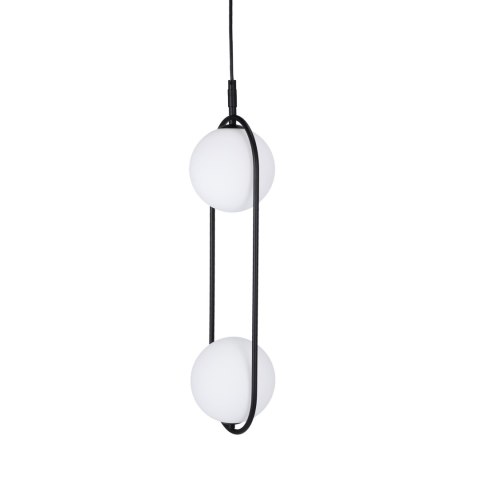 Lampa wisząca CORDEL elegancka - czarna z białymi kloszami kulkami - nowoczesne oświetlenie salonu 2x G9 LED