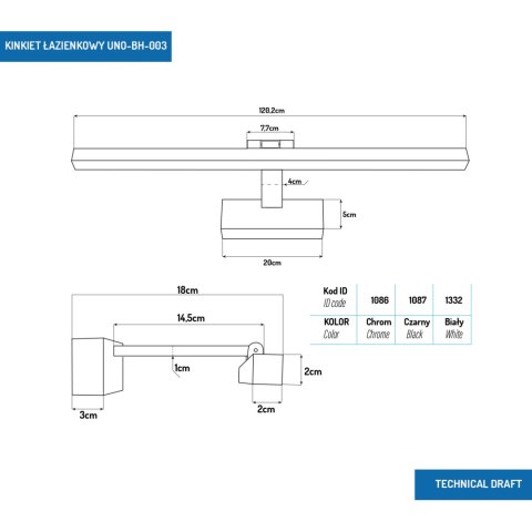 Kinkiet LED łazienkowy120cm 22W Biały 4000K UNO-BH-003