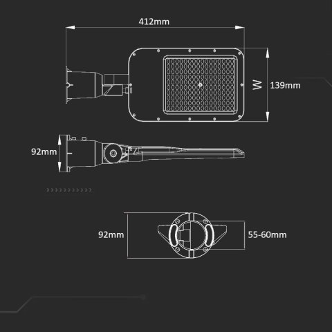 Oprawa Uliczna LED V-TAC SAMSUNG CHIP z regulacją 50W Wymienny Moduł LED VT-55ST 6500K 4700lm 5 Lat Gwarancji