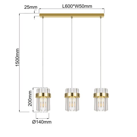Light Prestige Lampa wisząca Vetro złota 3xE14