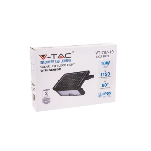 Projektor Solarny V-TAC 10W LED Czarny Czujnk Ruchu IP65 VT-787-10 4000K 1150lm