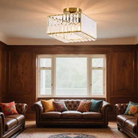 Light Prestige Kwadratowy plafon Vetro złoty 1xE27