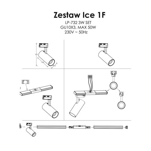 Zestaw oświetlenia szynowego Ice SET 1F czarny 3xGU10