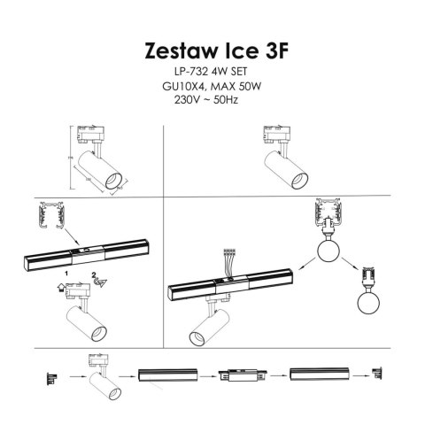 Zestaw oświetlenia szynowego Ice SET 3F czarny 4xGU10 Light Prestige