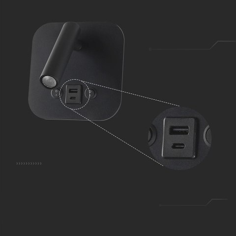 8W LED bedside light aluminum+PC with CREE CHIP 3000K black body IP20 USB/type C charging