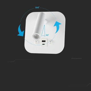 8W LED bedside light aluminum+PC with CREE CHIP 3000K white body IP20 USB/type C charging