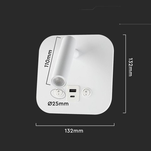 8W LED bedside light aluminum+PC with CREE CHIP 3000K white body IP20 USB/type C charging