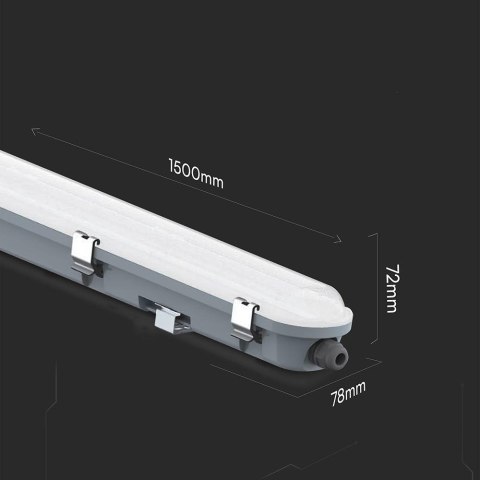 LED waterproof fitting milky cover 1500mm 48W sensor+SS clips 6500K