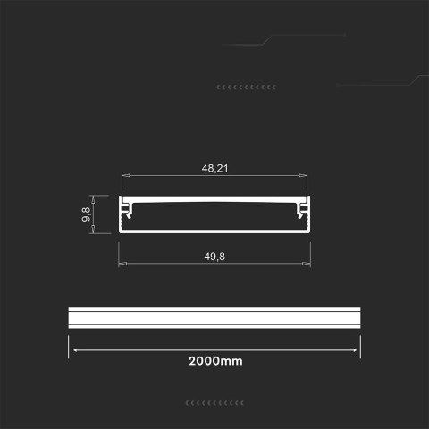 Profil aluminiowy anodowany V-TAC 2mb klosz mleczny 2000x49,8x9.8mm VT-71003 5 lata gwarancji