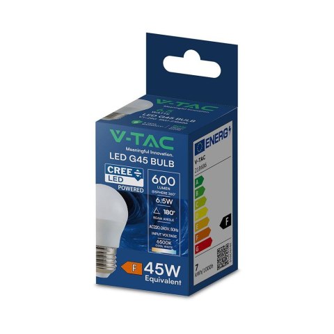 Żarówka LED V-TAC SAMSUNG CHIP 6,5W E27 kulka G45 VT-290 6500K 600lm 6 lat gwarancji