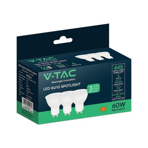Żarówka LED V-TAC GU10 6W 110st (opak. 3szt) VT-247 3000K 445lm