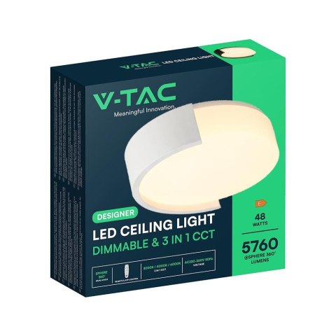 Oprawa sufitowa plafon 48W LED 45cm 3w1 ściemnialna biała BT pilot CCT VT-84023 3000K-4000K-6000K 5760lm