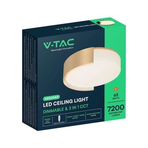 Oprawa sufitowa plafoniera V-TAC 63W LED 55cm 3w1 ściemnialna złota BT pilot CCT VT-84036 3000K-4000K-6000K 7200lm