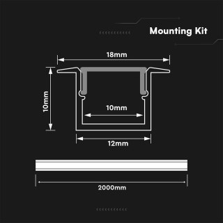Profil do LED zestaw, ALU anodowany wpuszczany V-TAC 2mb klosz mleczny 12x10mm VT-81132 5 lat gwarancji