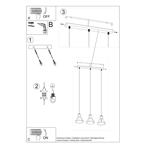 Lampa wisząca TALEJA 3 czarna [E27]