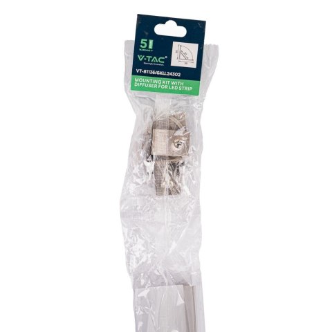 Profil do LED zestaw, ALU anodowany narożny V-TAC 2mb klosz mleczny 30x30mm VT-81135 5 lat gwarancji