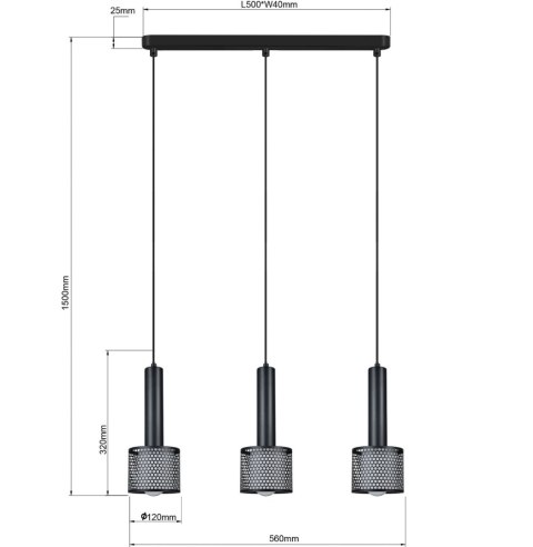 Light Prestige Lampa wisząca Amo czarna 3xE27
