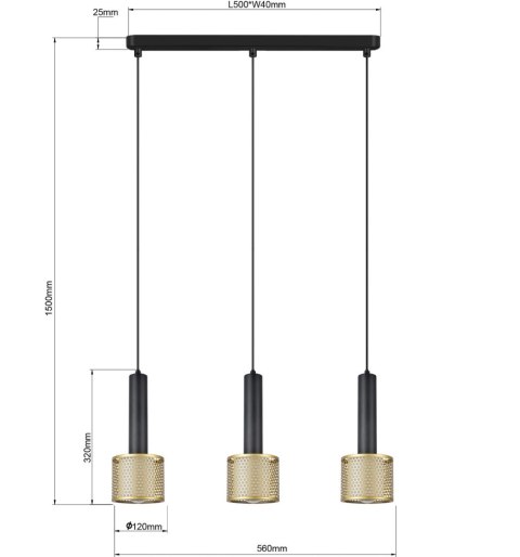 Light Prestige Lampa wisząca Amo czarno-złota 3xE27
