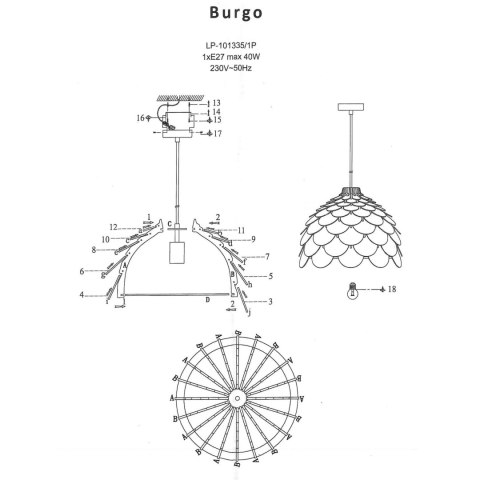 Light Prestige Lampa wisząca Burgo duża drewniana 1xE27