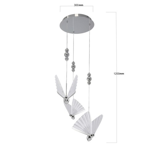 Light Prestige Lampa wisząca Mariposa 3 srebrna LED CCT