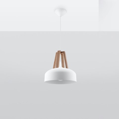 Sollux Lighting Lampa wisząca CASCO biała/naturalne drewno