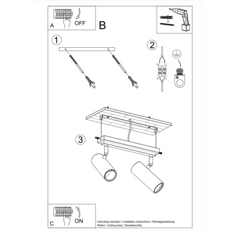 Sollux Lighting Plafon DIREZIONE 2 czarny