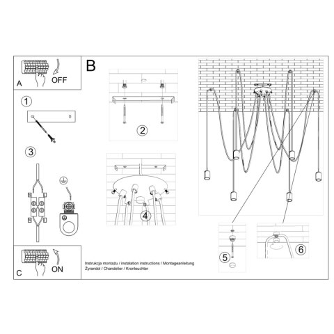 Sollux Lighting Żyrandol EDISON 5 czarny