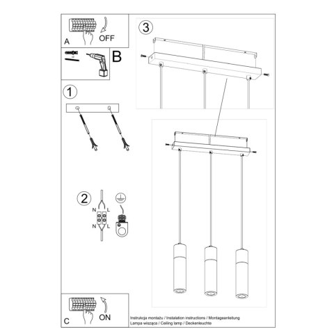 Sollux Lighting Lampa wisząca ZANE 3 szara