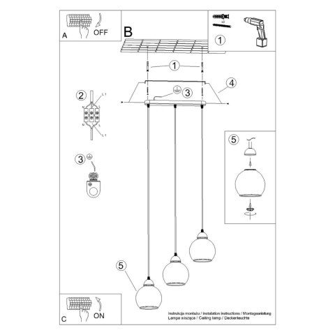 Sollux Lighting Lampa wisząca ALINO 3 czarna