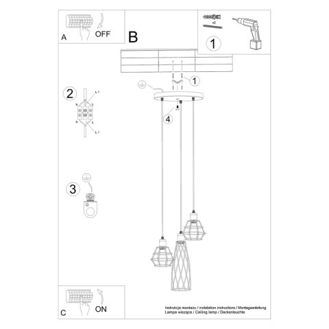 Sollux Lighting Lampa wisząca SUBA 3P czarna