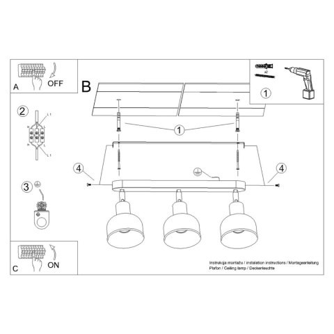 Sollux Lighting Plafon ELBA 3 czarny