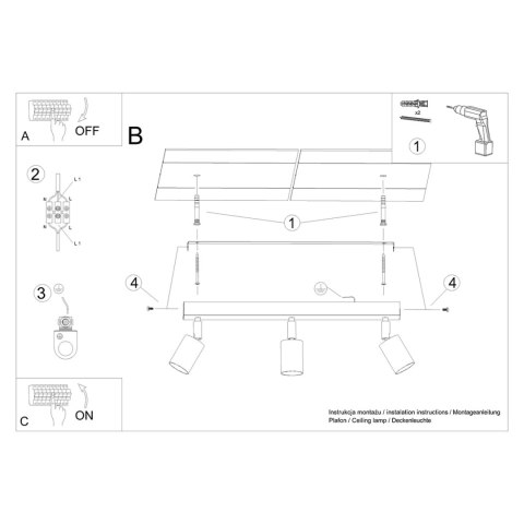 Sollux Lighting Plafon VERDO 3L czarny