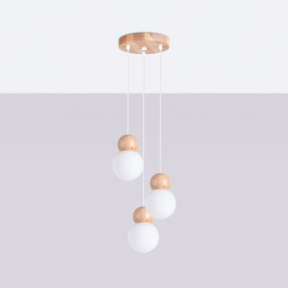 Sollux Lighting Lampa wisząca PEKKA 3P biała/naturalne drewno