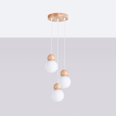 Sollux Lighting Lampa wisząca PEKKA 3P biała/naturalne drewno