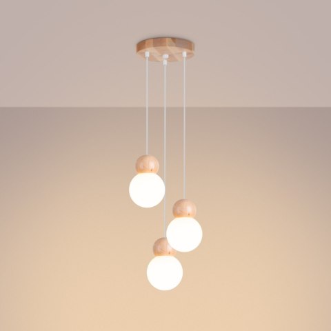 Sollux Lighting Lampa wisząca PEKKA 3P biała/naturalne drewno
