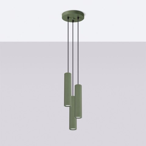 Sollux Lighting Lampa wisząca KARBON 3P zielona oliwka