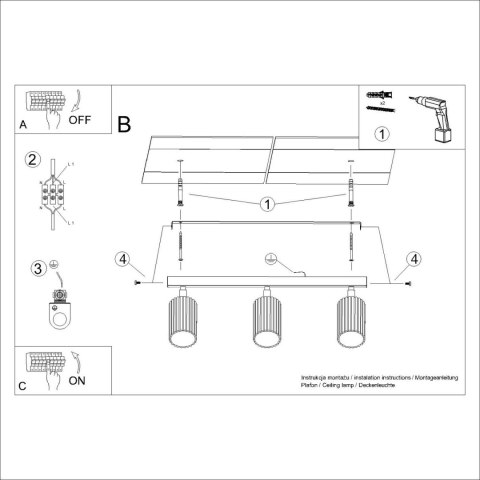 Sollux Lighting Plafon KARBON 3L różowy